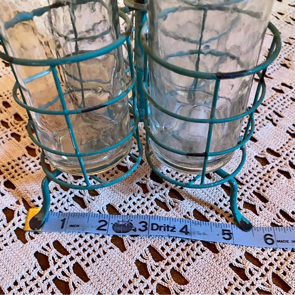 🔥Shabby Chic Bird Teal Patina Metal Basket With 4 Bottle Bud Vases🔥 - Picture 5 of 6